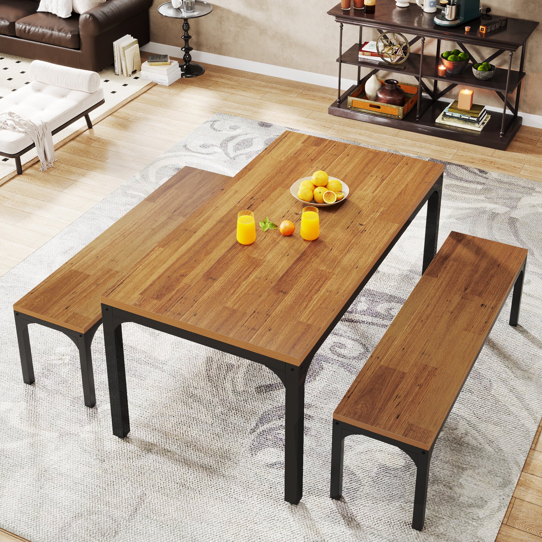 3 Pieces Dining Table Outdoor and Indoor Kitchen Table Sets With Bench