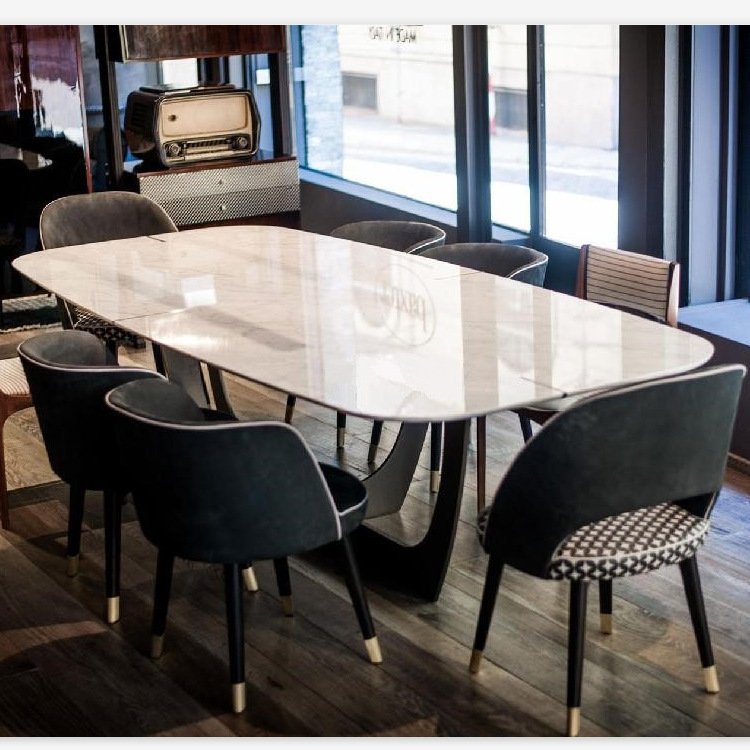 Popular Modern design dining room furniture natural marble top dining table