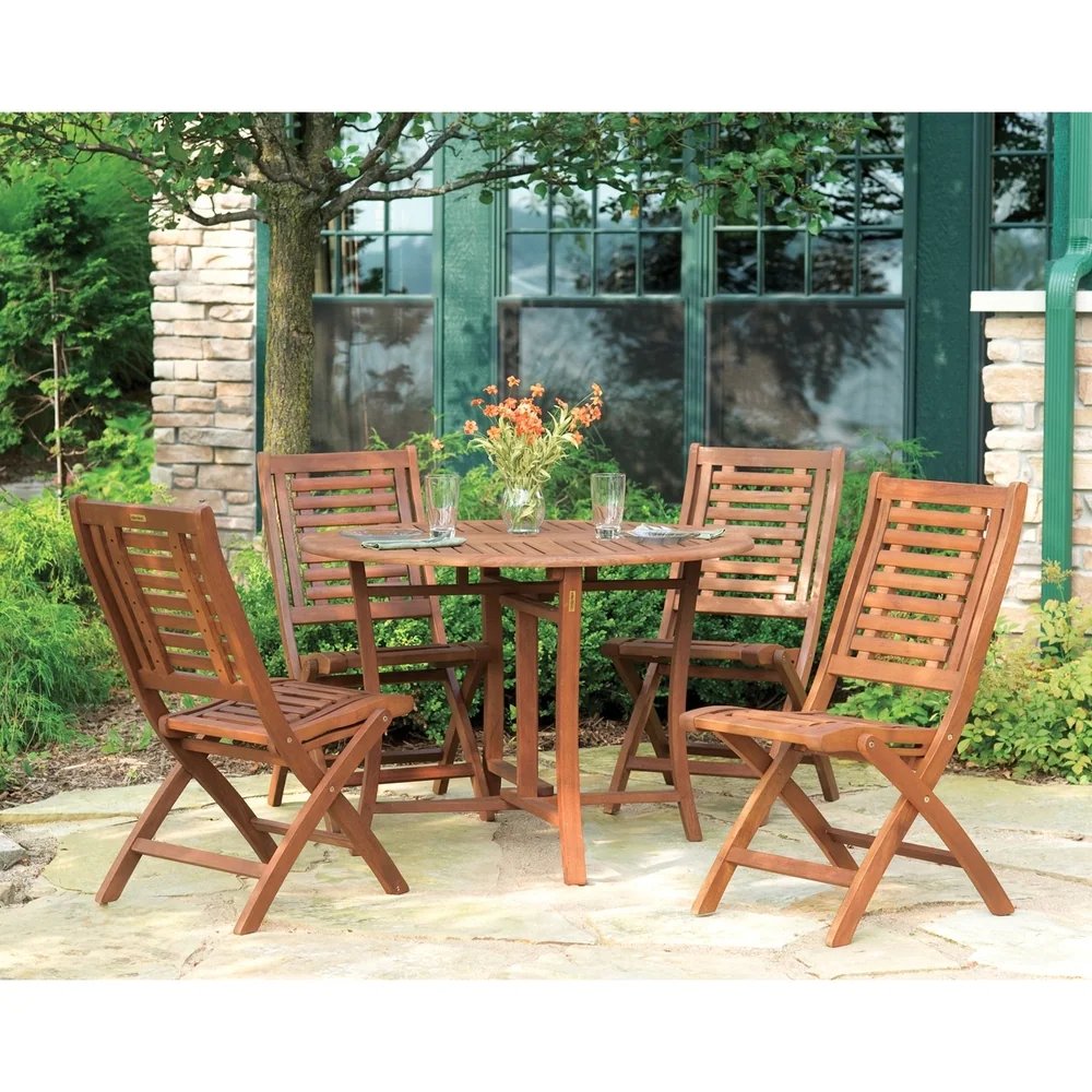 Ivana 4 chair 1 table of outdoor folding dining table made of solid teak wood natural finishing