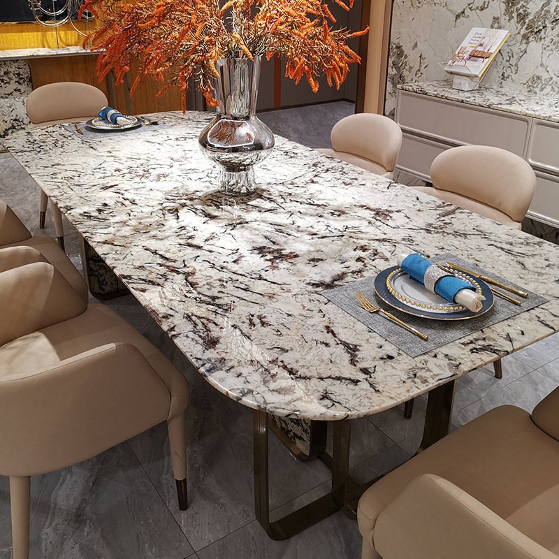 MR Luxury Custom Stainless Steel Dining Table Marble Rectangle Dining Table Set For Home Hotel Furniture