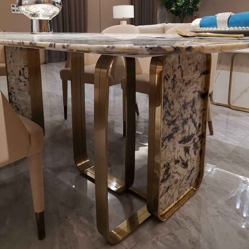 MR Luxury Custom Stainless Steel Dining Table Marble Rectangle Dining Table Set For Home Hotel Furniture