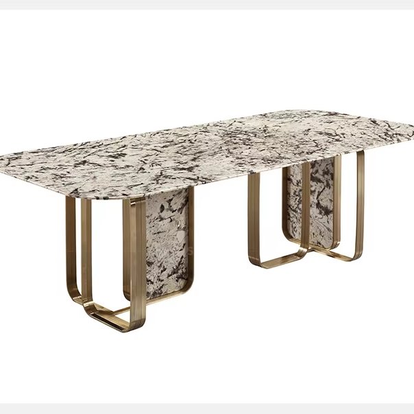 MR Luxury Custom Stainless Steel Dining Table Marble Rectangle Dining Table Set For Home Hotel Furniture