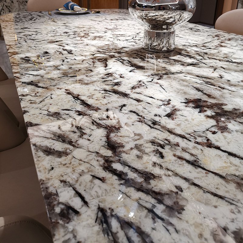 MR Luxury Custom Stainless Steel Dining Table Marble Rectangle Dining Table Set For Home Hotel Furniture