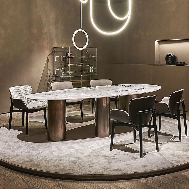 MR Luxury Custom Stainless Steel Dining Table Marble Rectangle Dining Table Set For Home Hotel Furniture