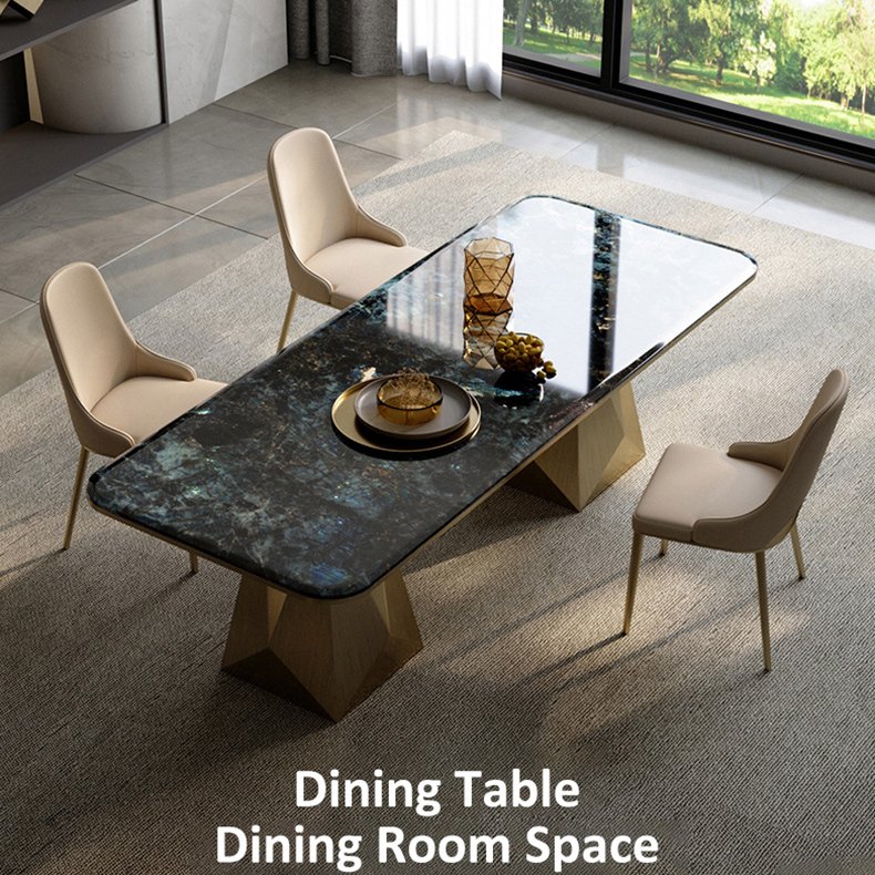 Marble dining table villa large flat rectangular home French light luxury natural luxury stone dining table
