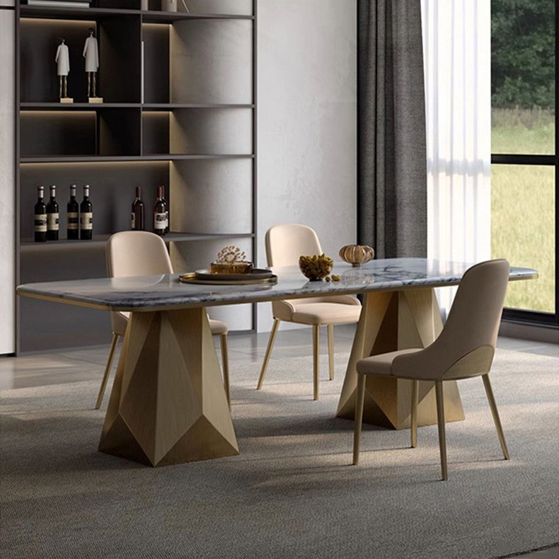 Marble dining table villa large flat rectangular home French light luxury natural luxury stone dining table