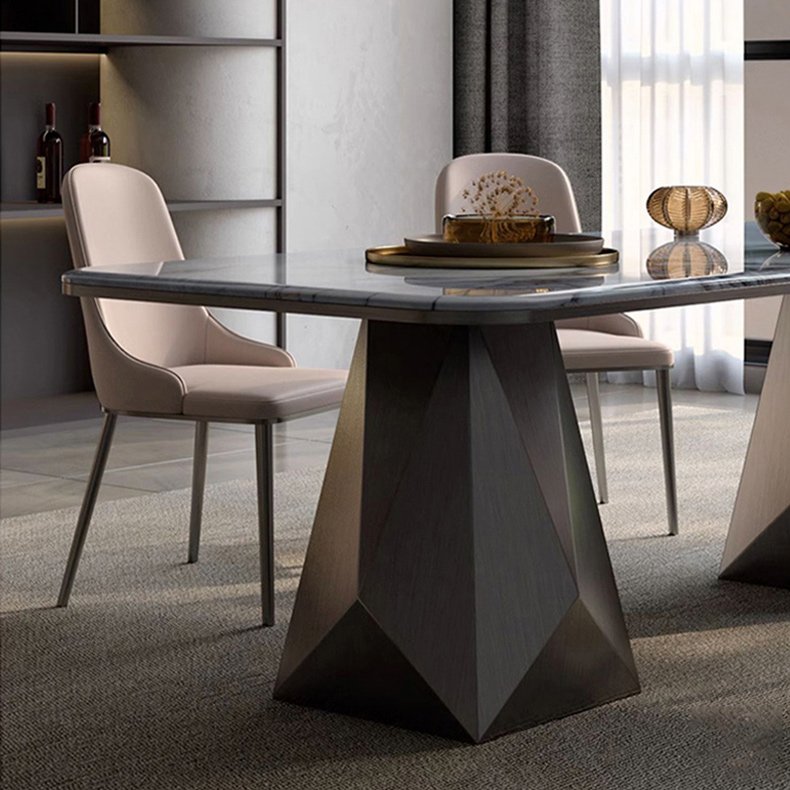 Marble dining table villa large flat rectangular home French light luxury natural luxury stone dining table