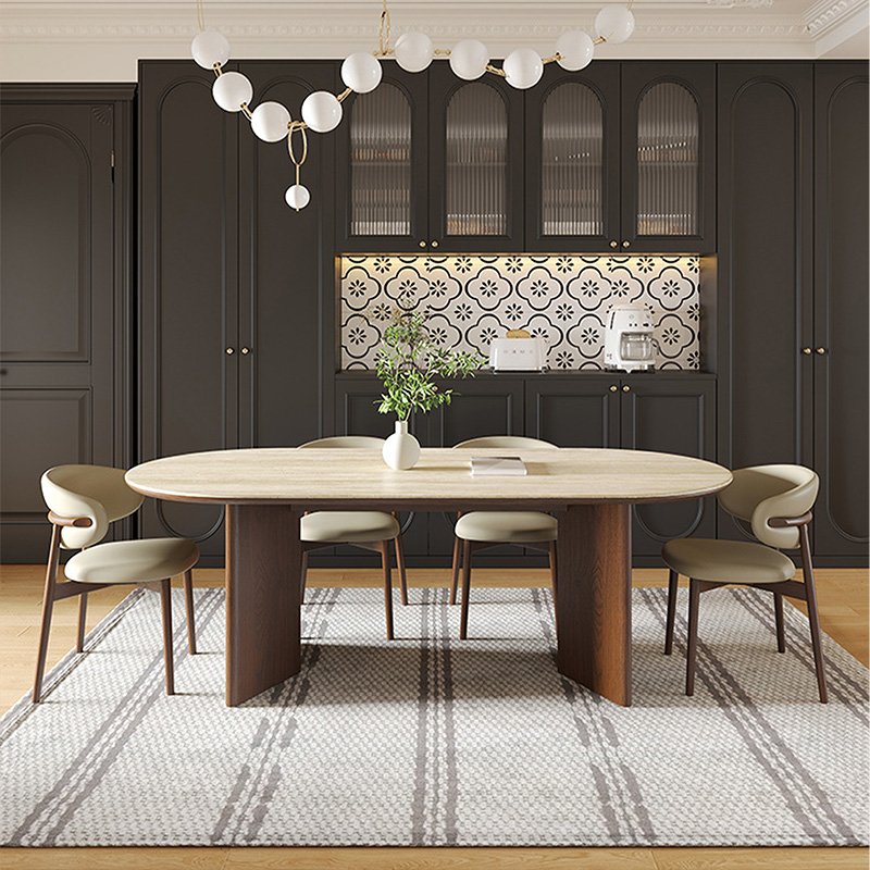 Modern Luxury Rectangular Dining Table Set Light Microcrystalline Stone with Wood for Kitchen or Dining Room
