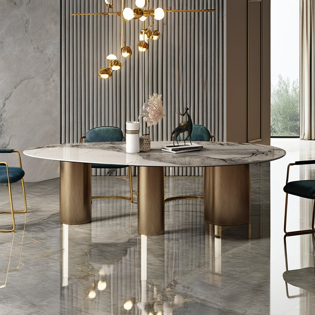 Hot Model Italian Simple Style Dining Room Furniture High Quality Modern Design Marble Table Top Metal Base Hot Hotels Villas