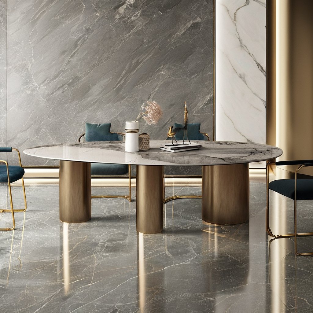Hot Model Italian Simple Style Dining Room Furniture High Quality Modern Design Marble Table Top Metal Base Hot Hotels Villas
