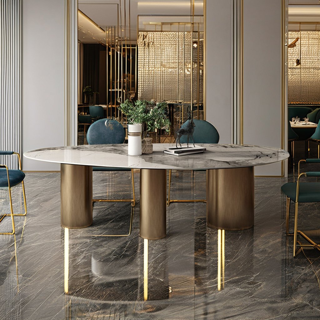Hot Model Italian Simple Style Dining Room Furniture High Quality Modern Design Marble Table Top Metal Base Hot Hotels Villas