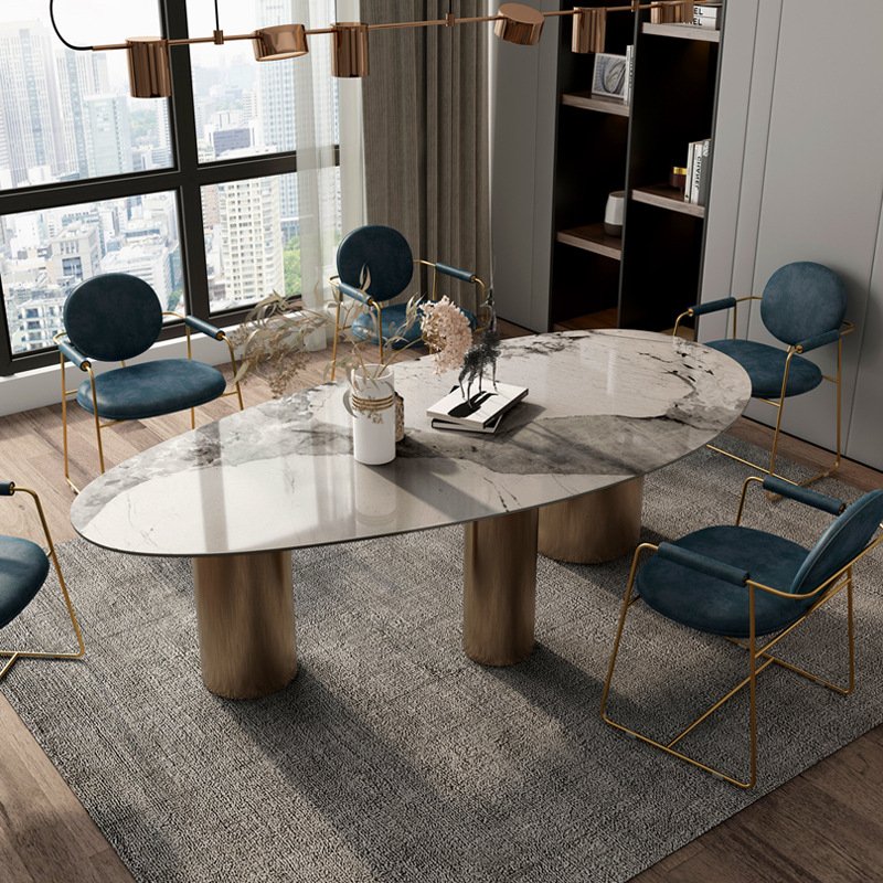 Hot Model Italian Simple Style Dining Room Furniture High Quality Modern Design Marble Table Top Metal Base Hot Hotels Villas