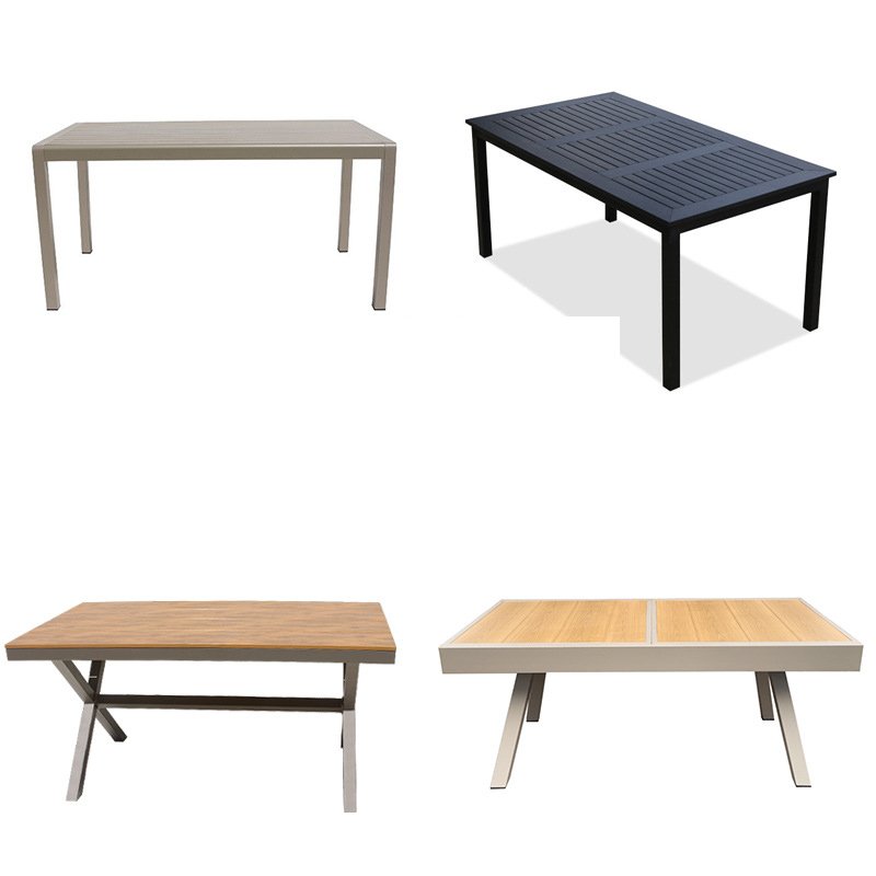 Patio garden plastic wood table Brushed Aluminium Restaurant square Dining Table and Chair
