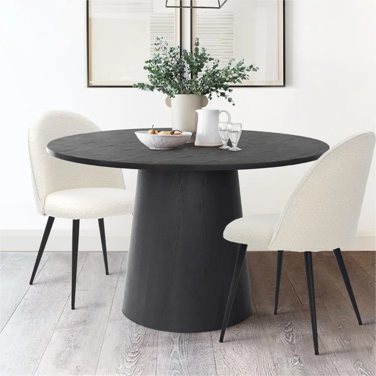 Nordic Furniture Round Pedestal Walnut Veneer Solid Wood Dining Table 4 Seater for Cafe Restaurant Home