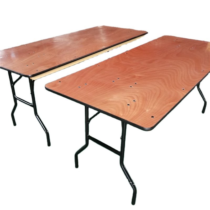 Portable 30"*72" Plywood Event Wedding Rectangle Folding Wooden Dining Table With Metal Legs For Events