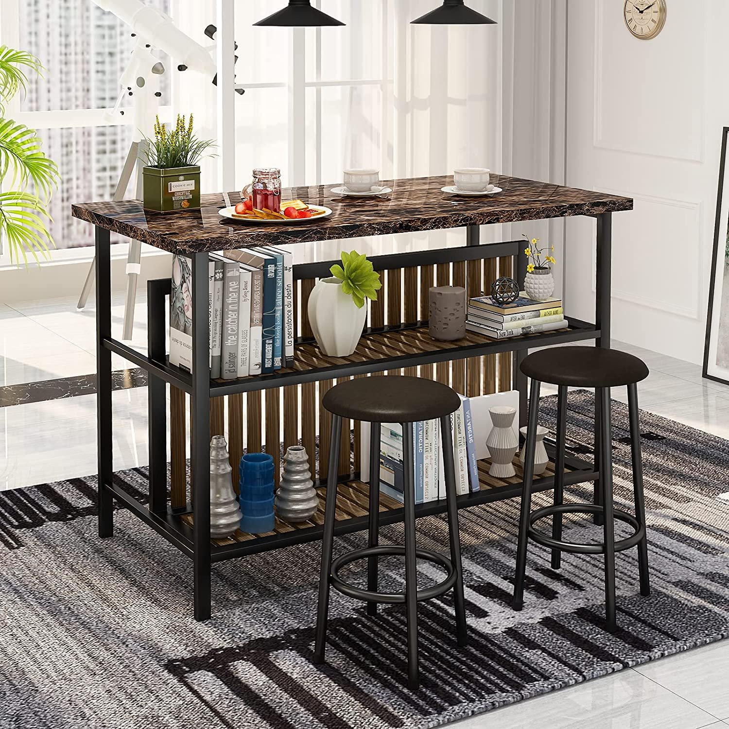 Kitchen Wood Dining Room Table Sets New Design Bar Desk Simple Modern MDF Wood Table And Chairs Set