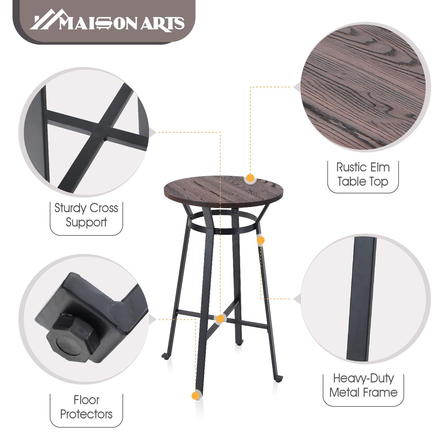 Round Wood Top Pub Table Bar Height Cocktail Table for living room