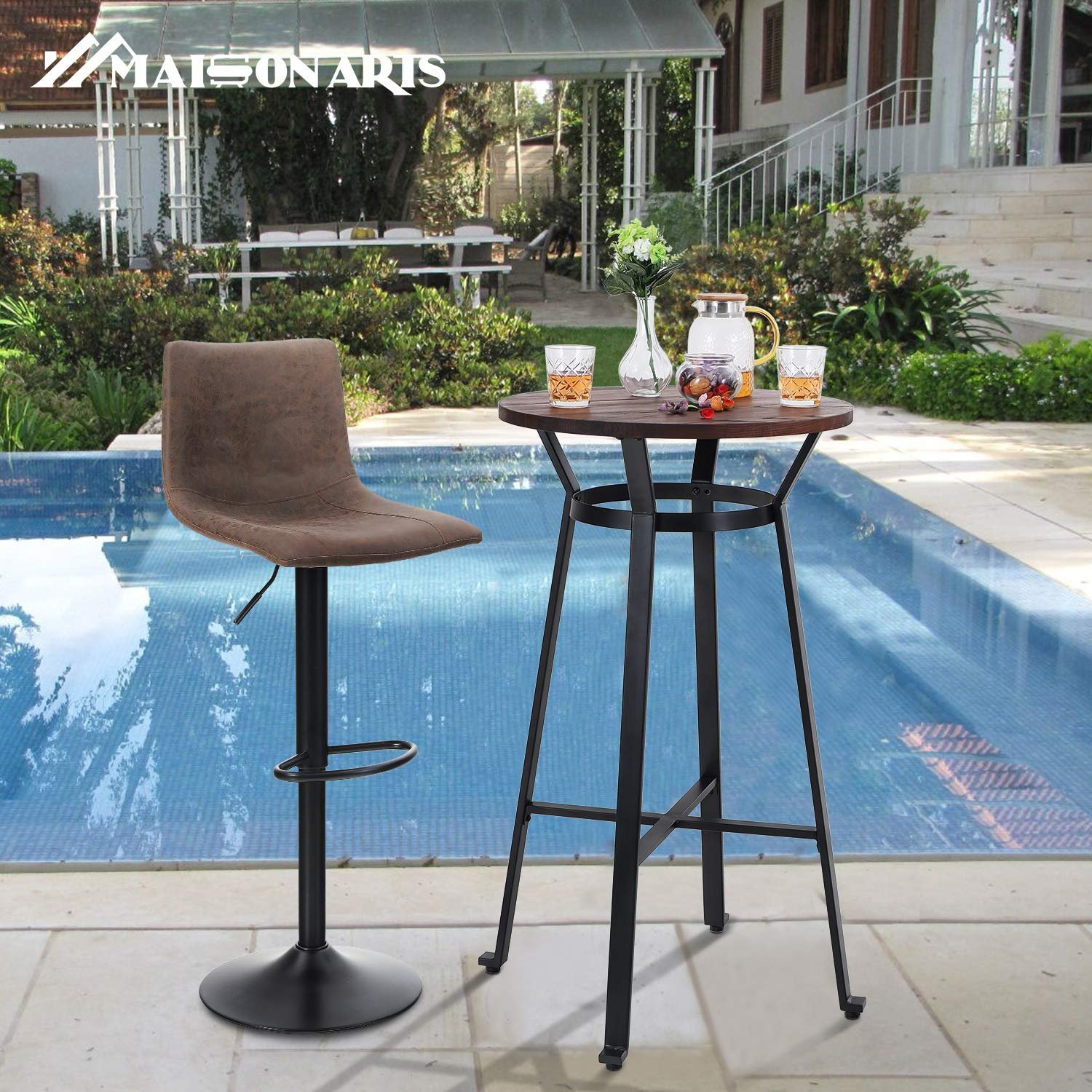 Round Wood Top Pub Table Bar Height Cocktail Table for living room