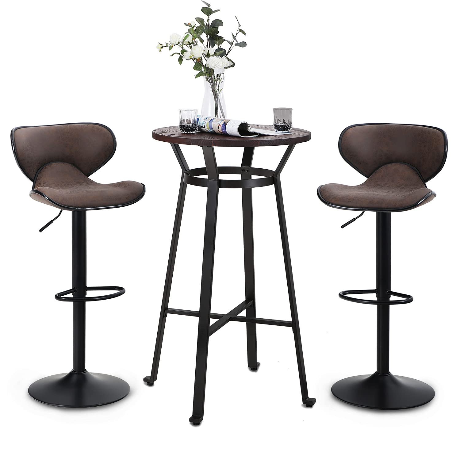 Round Wood Top Pub Table Bar Height Cocktail Table for living room
