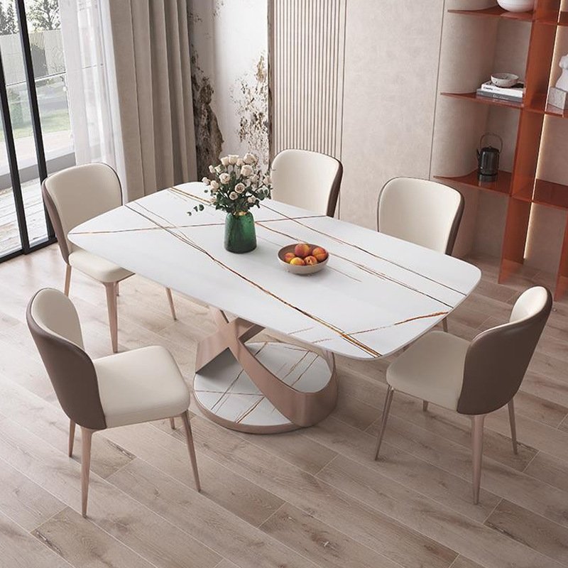Luxurious Rectangular Dining Table with Rock Slab Lightweight Marble Steel Stone Apartment Restaurant Office household Use