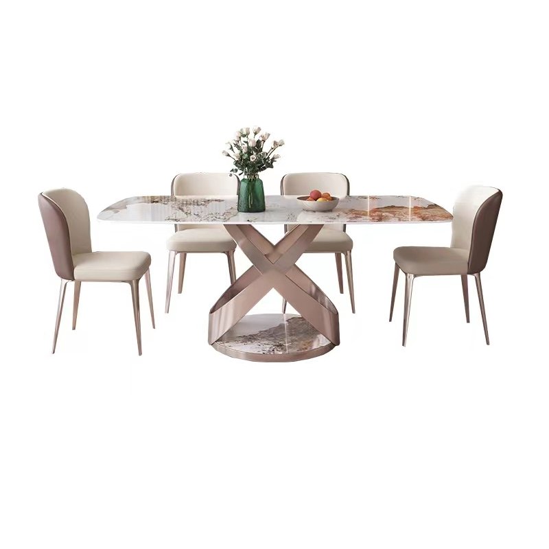 Luxurious Rectangular Dining Table with Rock Slab Lightweight Marble Steel Stone Apartment Restaurant Office household Use