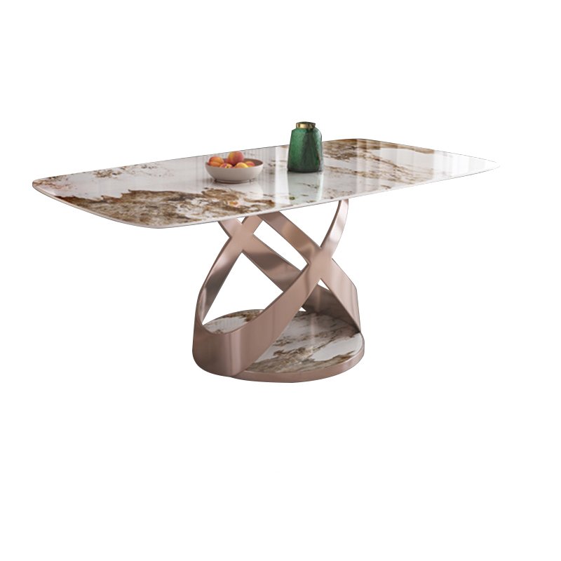 Luxurious Rectangular Dining Table with Rock Slab Lightweight Marble Steel Stone Apartment Restaurant Office household Use