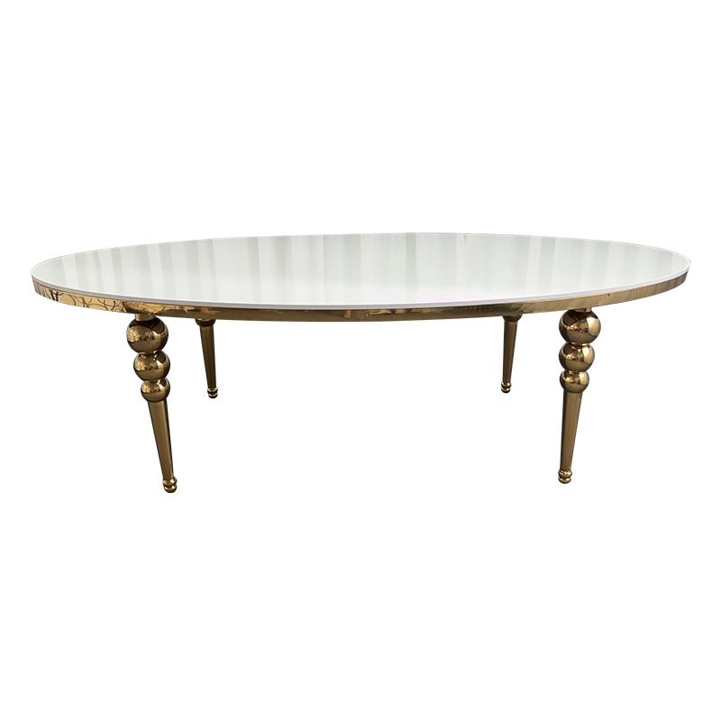 Factory Direct Spray White Metal Luxury Wedding Long Oval Hall Table For Dining