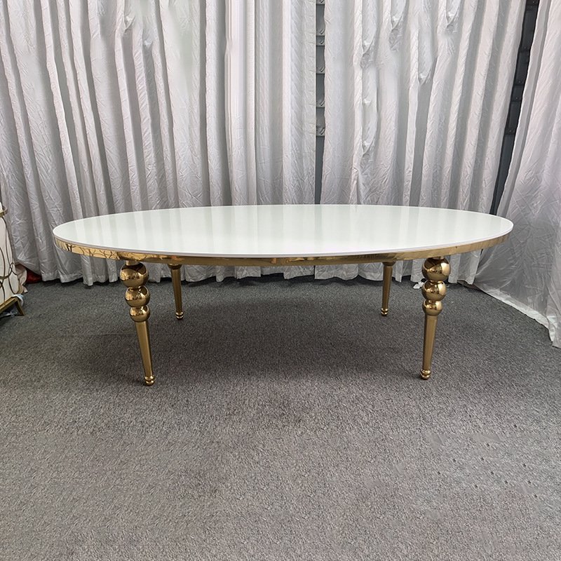 Factory Direct Spray White Metal Luxury Wedding Long Oval Hall Table For Dining