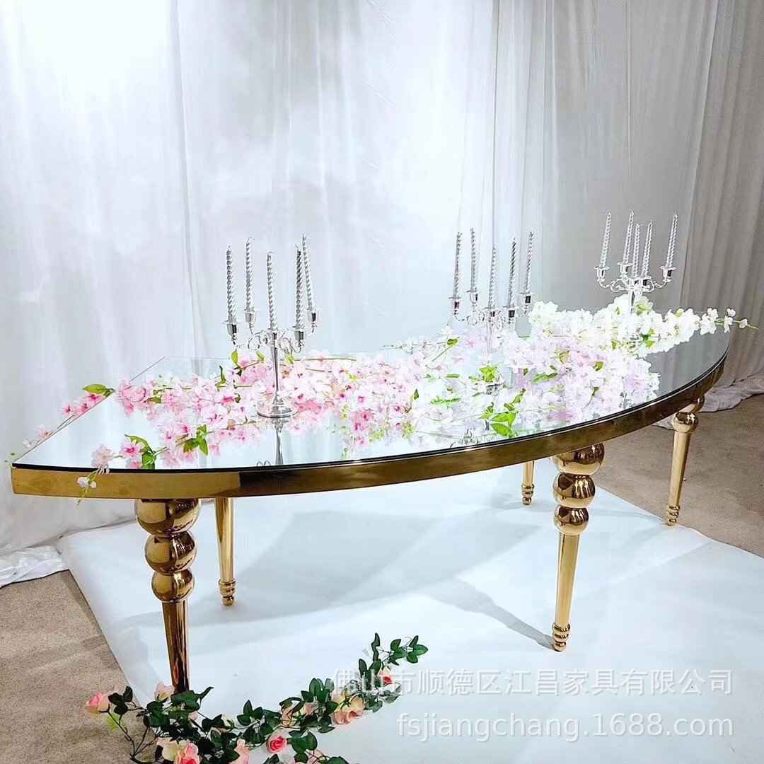 Factory Direct Spray White Metal Luxury Wedding Long Oval Hall Table For Dining