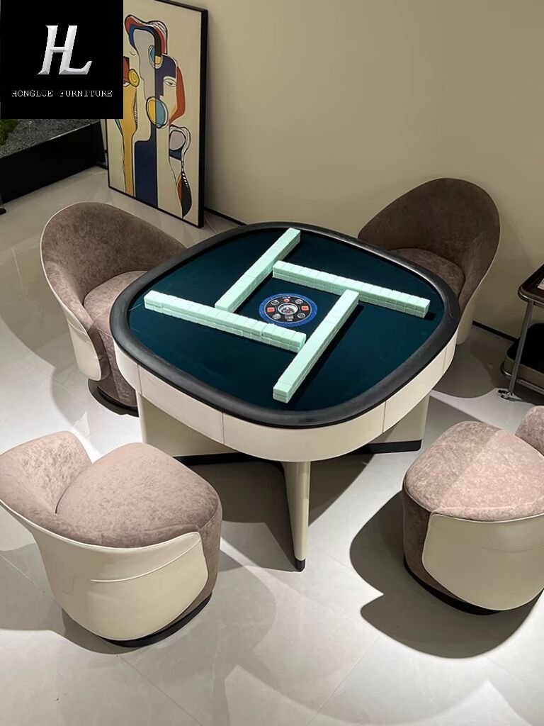 Mahjong Table Fully Automatic Home Silent Cream Color Modern Creative Simple Design Mahjong Machine