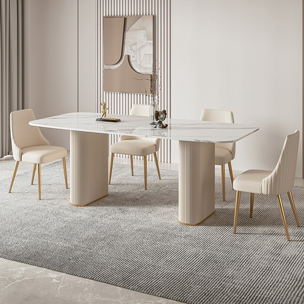 Modern Luxury Home Furniture Dinning Room Set 4 6 Seater Rectangle White Marble Dining Table With Chairs Set For Restaurant