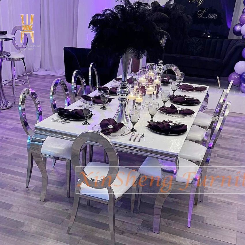 Dubai Design Gold Stainless Steel Frame MDF Top Wedding Dining Table
