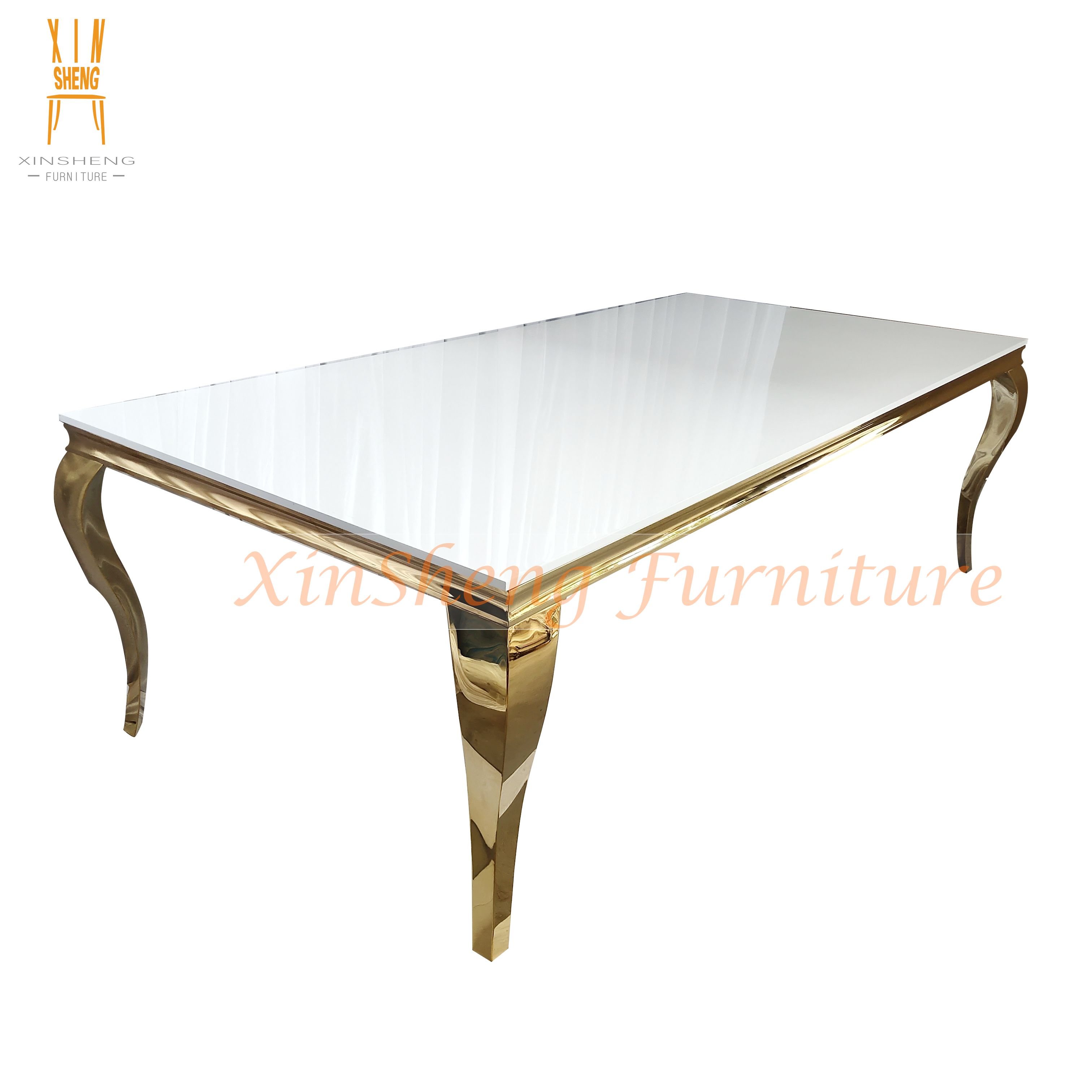 Dubai Design Gold Stainless Steel Frame MDF Top Wedding Dining Table