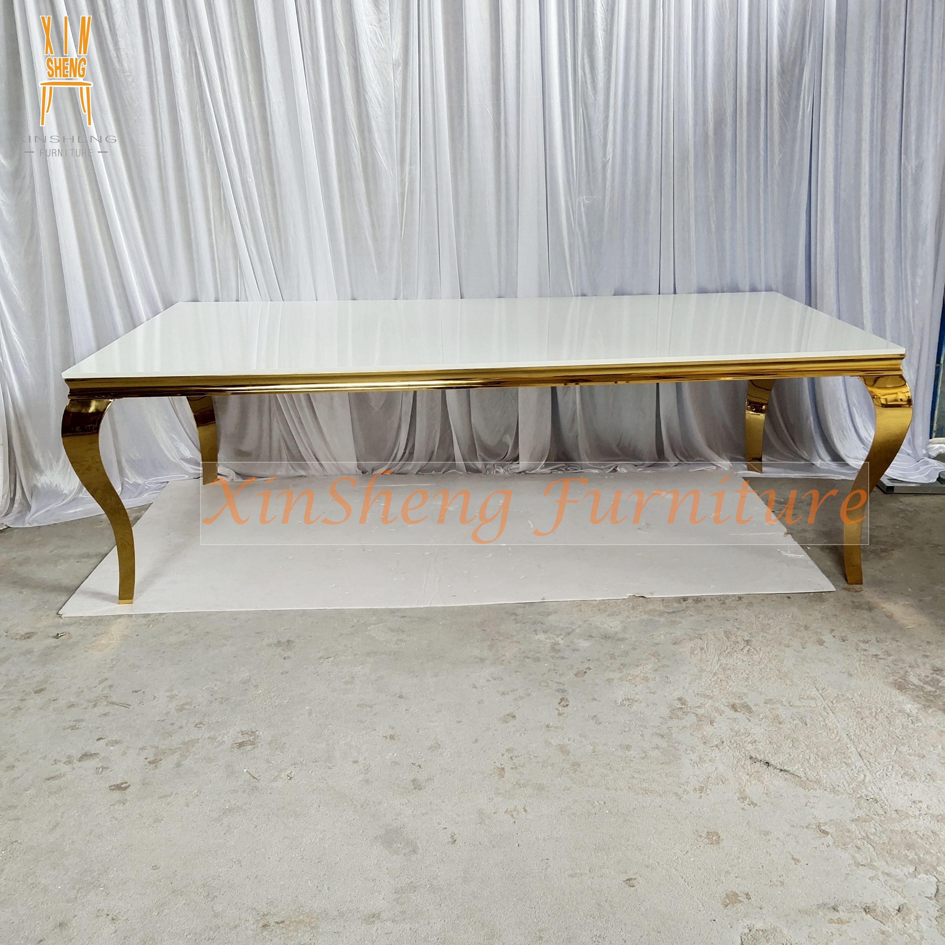 Dubai Design Gold Stainless Steel Frame MDF Top Wedding Dining Table