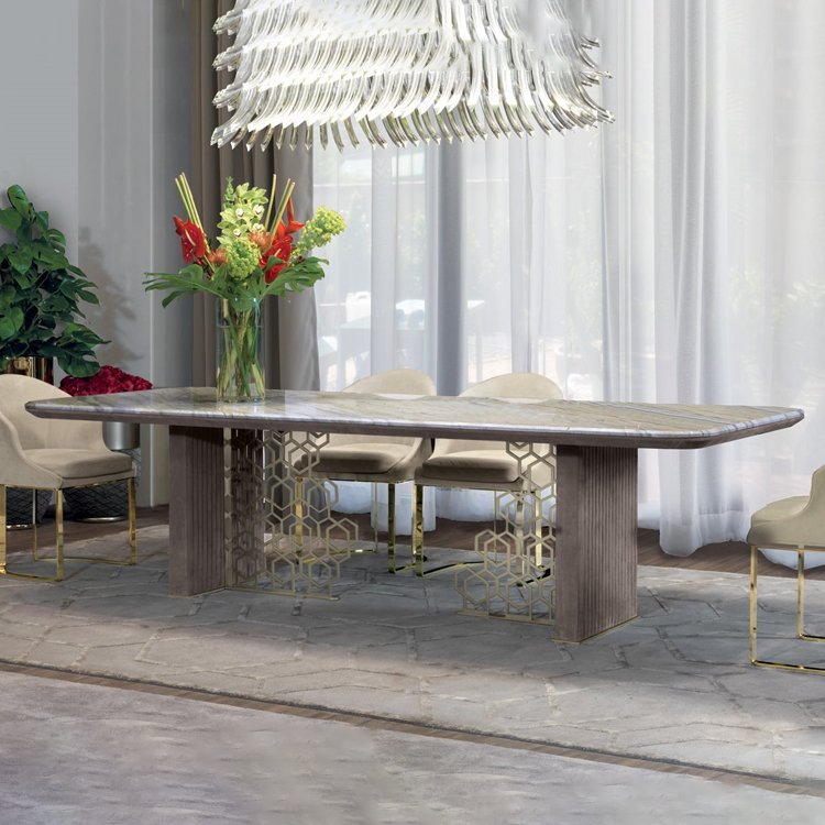 Hotel Artificial Italian Home Designer Royal Modern Luxury Large Square Glass Marble Dining Tables