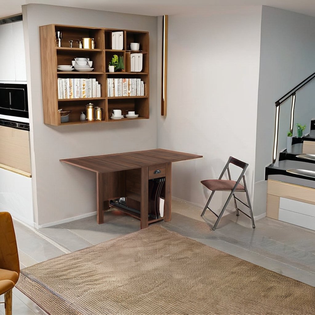 Modern Luxury Wooden Dining Table Set Expandable and Foldable for Small Apartment Workshop Laundry or Home Bar Use