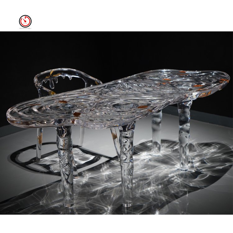 TT OEM customized irregular shape villa hotel villa outdoor glacier liquid waterfall transparent acrylic tea table
