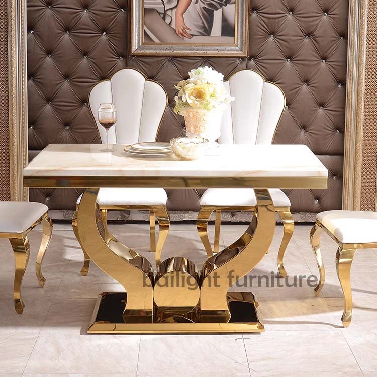 Luxury Design MDF Top Event Gold Frame Dining Hotel Wedding Table