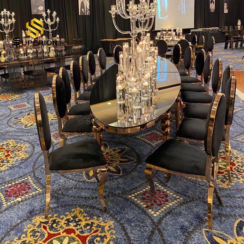 banquet rental furniture luxury oval glass mirror top party table de mariage centres de tables for event
