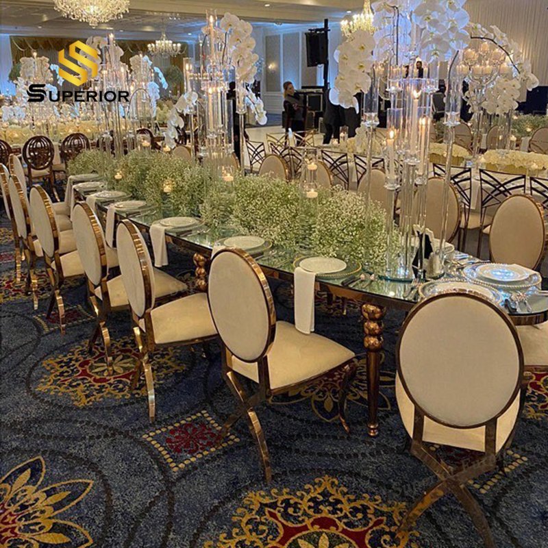 banquet rental furniture luxury oval glass mirror top party table de mariage centres de tables for event