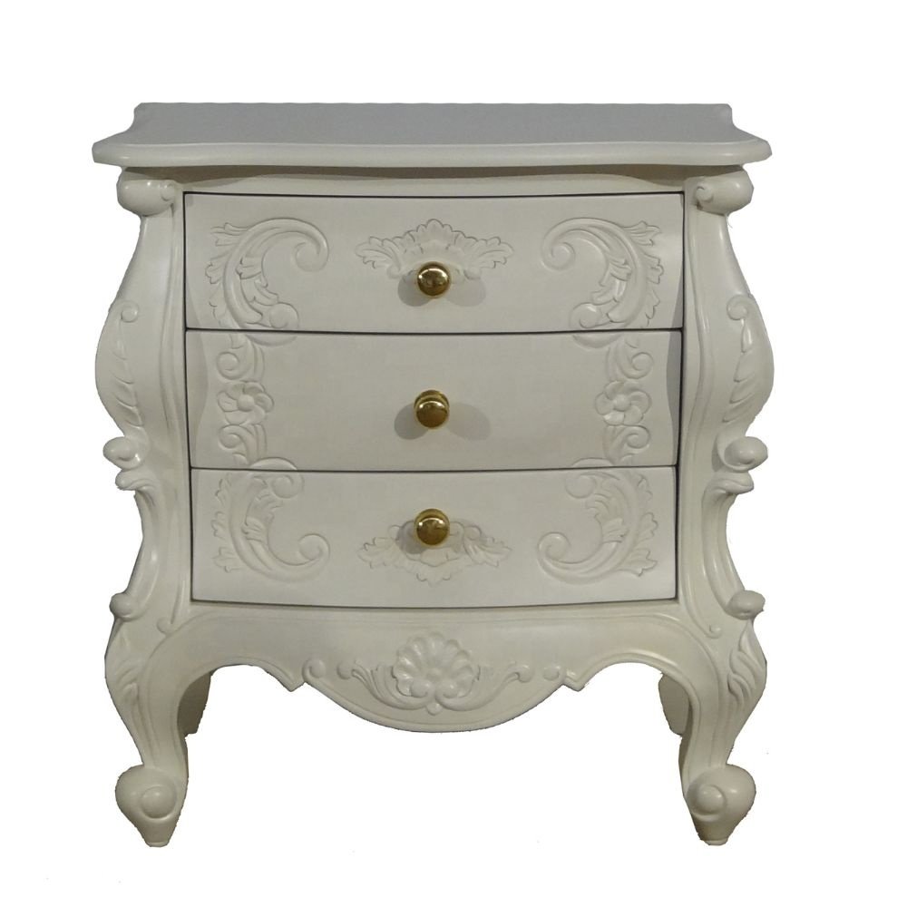 White Painted Bedside Table Solid Wood Nightstand Antique Bedroom Lamp Table for Hotel Furniture and Bedroom Furniture Sets