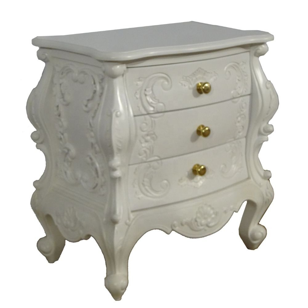 White Painted Bedside Table Solid Wood Nightstand Antique Bedroom Lamp Table for Hotel Furniture and Bedroom Furniture Sets