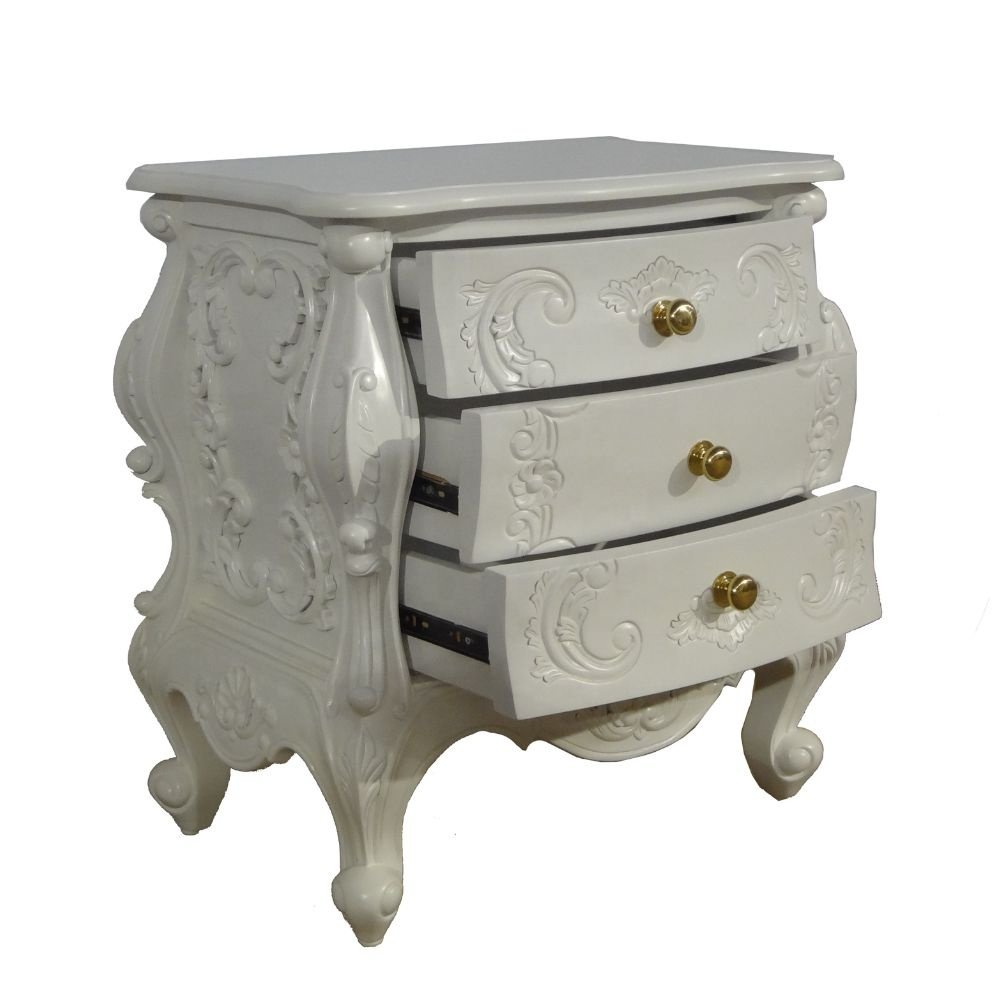 White Painted Bedside Table Solid Wood Nightstand Antique Bedroom Lamp Table for Hotel Furniture and Bedroom Furniture Sets