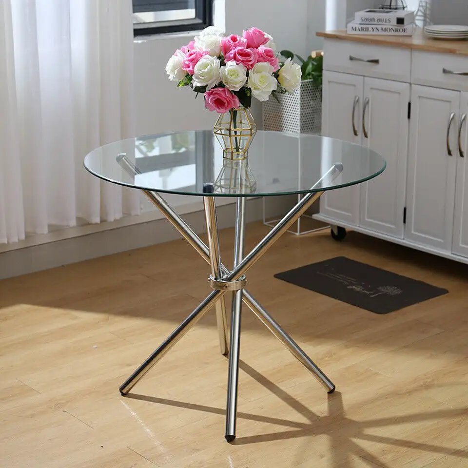 2023 new design factory direct wholesale cheap solid stainless steel legs tempered glass modern dining tables coffee table set