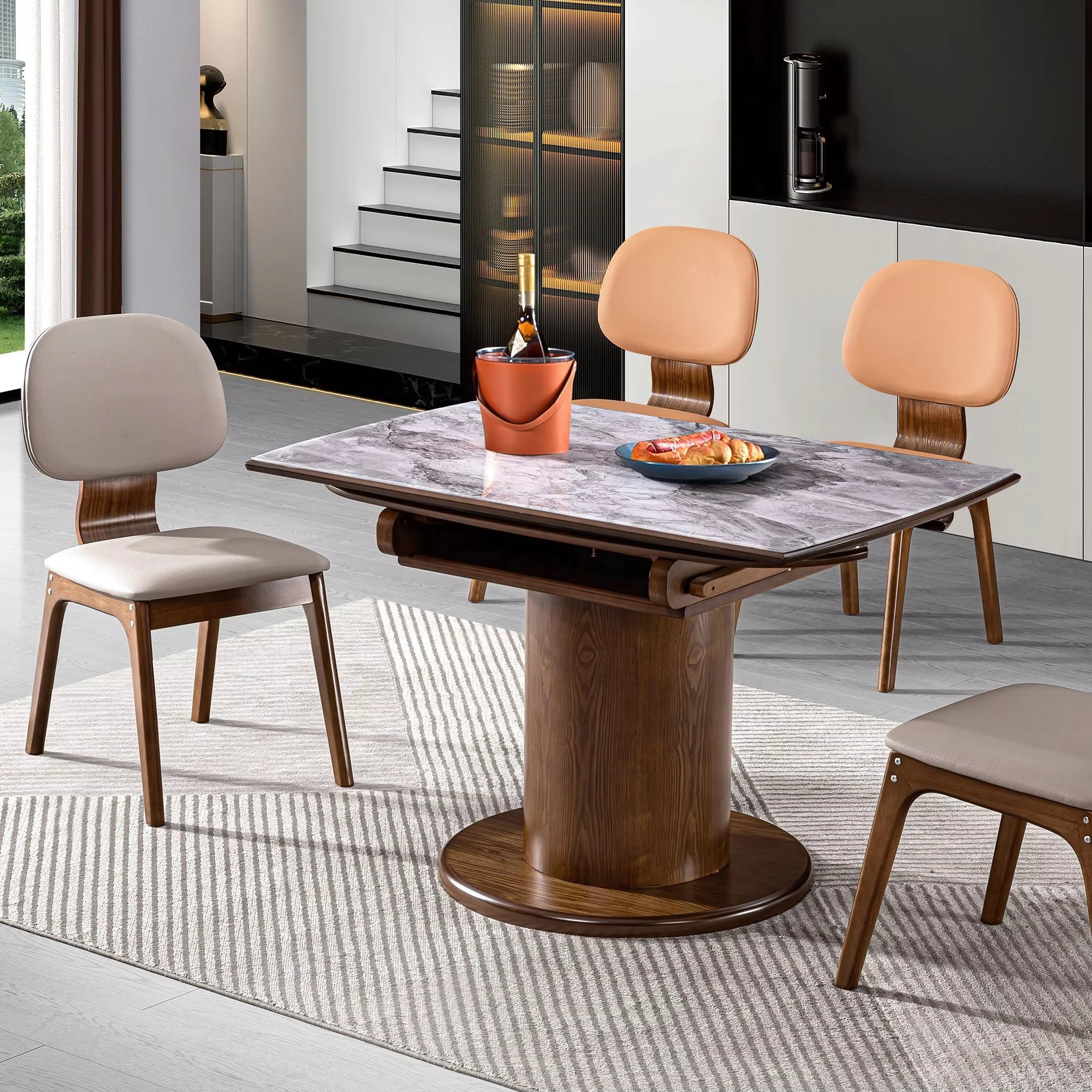European Stone 4 Set Seats Seater Chairs Marble Dining Table for 6 Room Tables Furniture Sets Luxury And Marble Dining Table