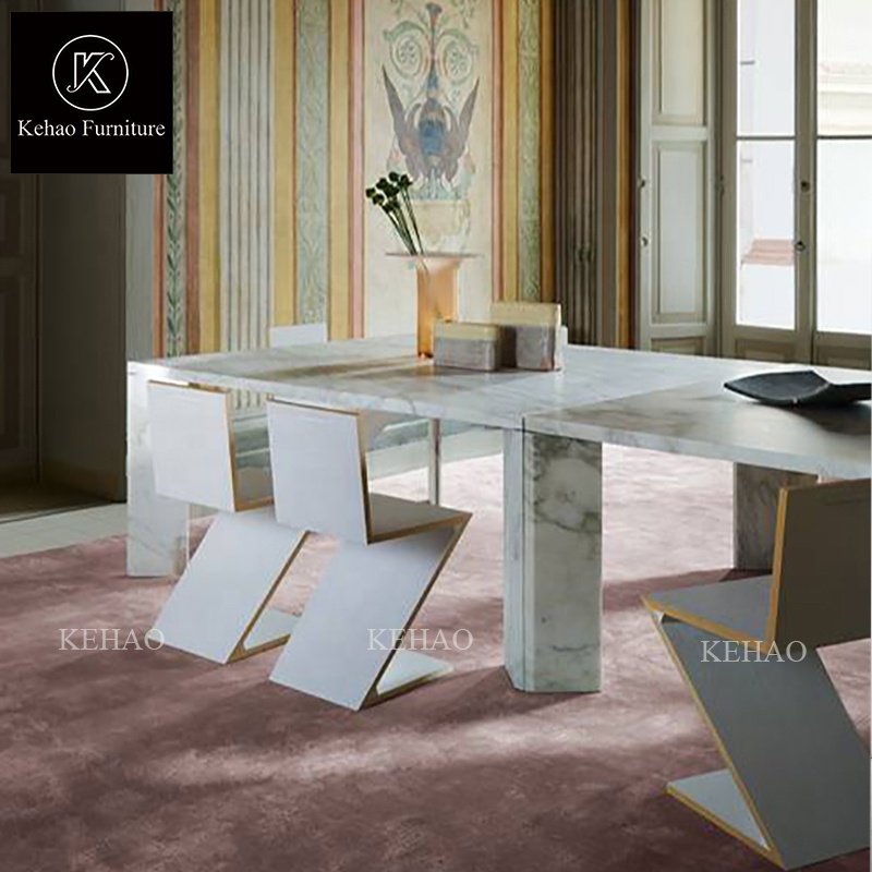Furniture Modern Dining Room Furniture Natural Marble Table Rectangle Marble Top Cube Base Dining Table