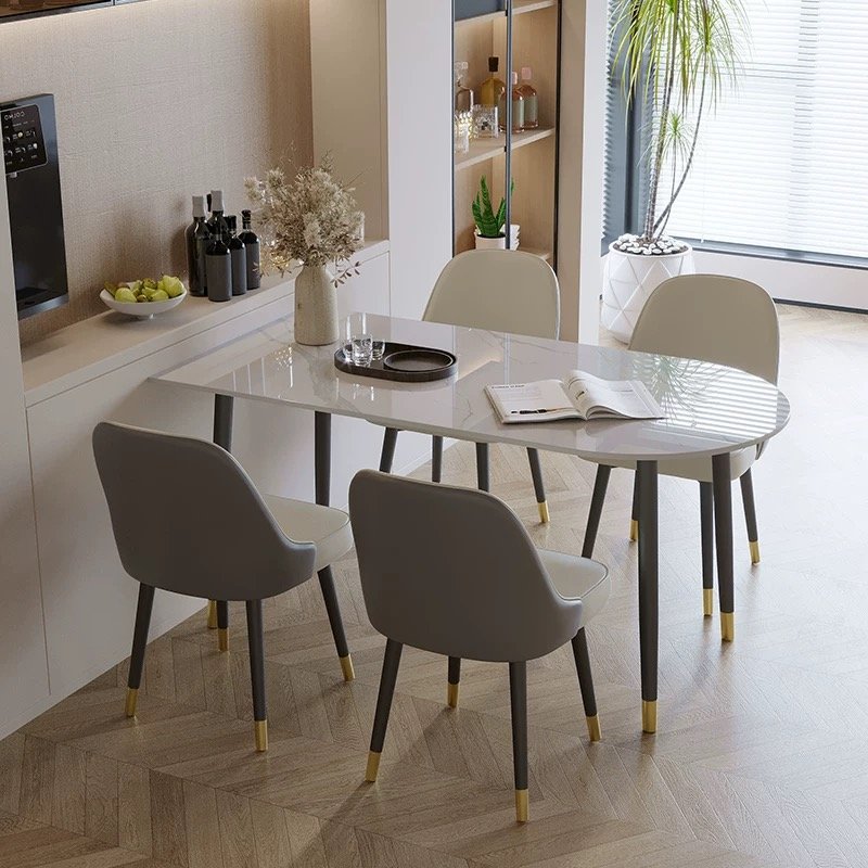 Wholesale Customizable Luxury Marble Tabletop Black Metal Table Legs Modern Home Furniture Dining Table