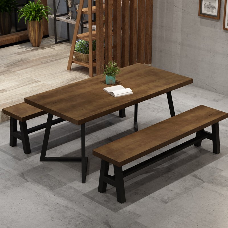 High Quality 6 Seater Dining Table Black Wooden Metal Dining Table