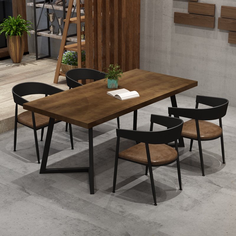 High Quality 6 Seater Dining Table Black Wooden Metal Dining Table