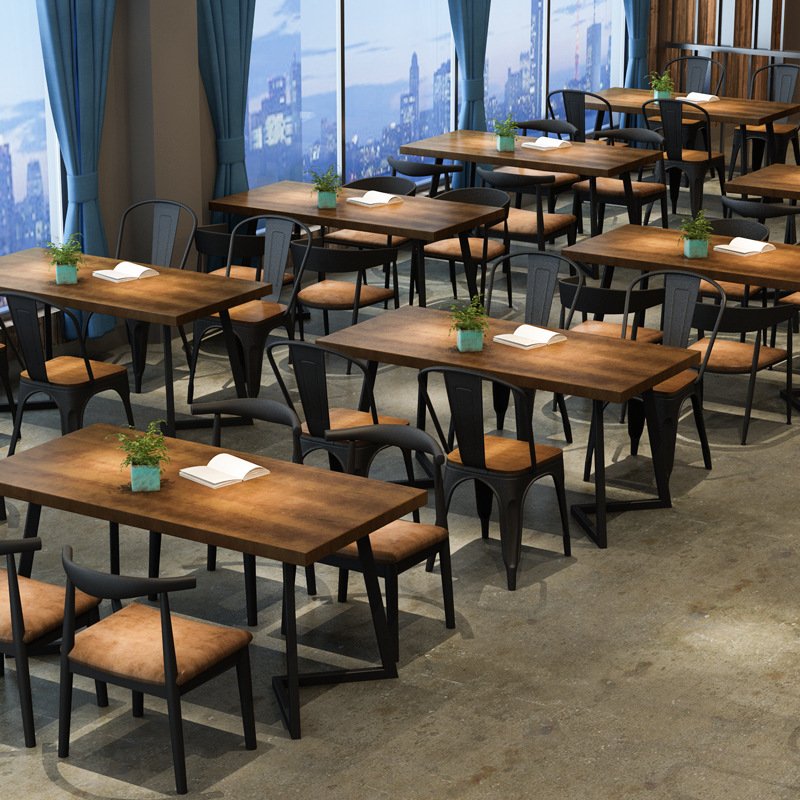 High Quality 6 Seater Dining Table Black Wooden Metal Dining Table
